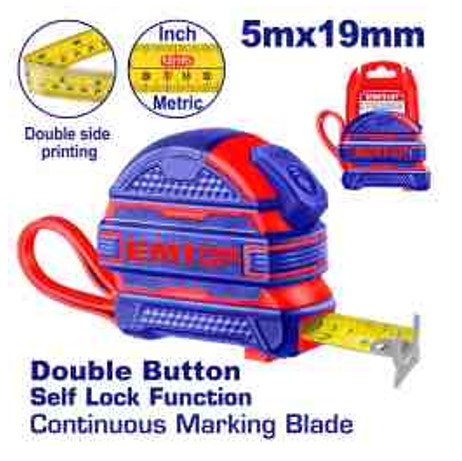 5m x 19mm Steel Measuring Tape Self Lock Double Button Rubber Cover
